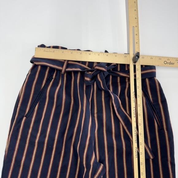 Zara Trafaluc Pants Womens Small Striped Paperbag Waist Tie Belt Casual Trousers - Picture 4 of 7